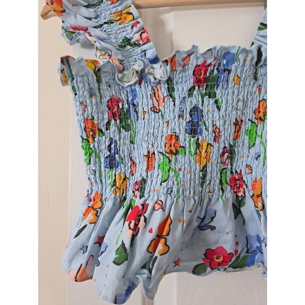 HILL HOUSE The Ellie Crop Top Light Blue Space Floral Size L - Picture 4 of 7